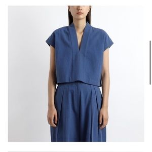 V-neck panel top on cobalt blue. 7115 by Szeki. Small.